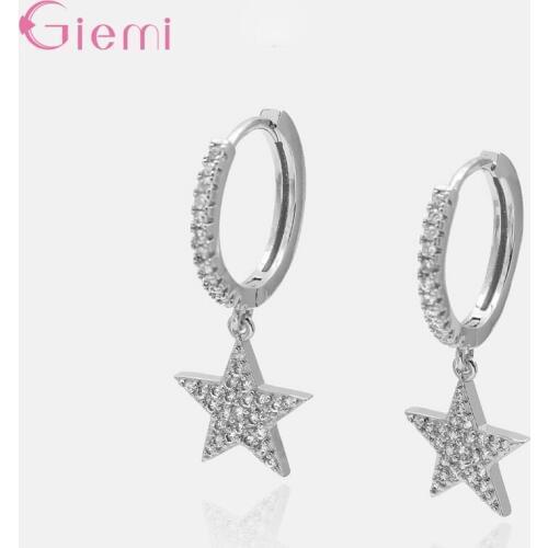 Newest Trend Genuine 925 Sterling Silver Bridal Earrings With Star Shape Pendant Paved With Shiny AAA Grade Crystal Earrings