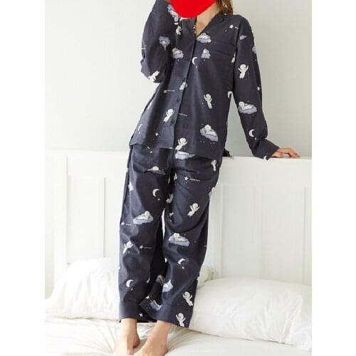 New ladies cotton pajamas suits, long-sleeved trousers printed home wear, comfortable and soft pajamas suits