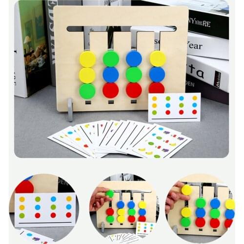 Montessori Learning Toys Slide Puzzle Color & Fruit Matching Brain Teasers Logic Game Educational Wooden Toys for Kids Child Boy