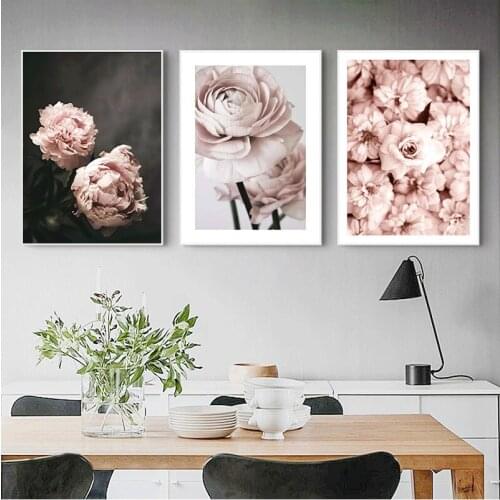 Flowers Canvas Art Poster Nordic Style Pink Peonies Decorative Print Wall Painting Scandinavian Decoration Picture Home Decor