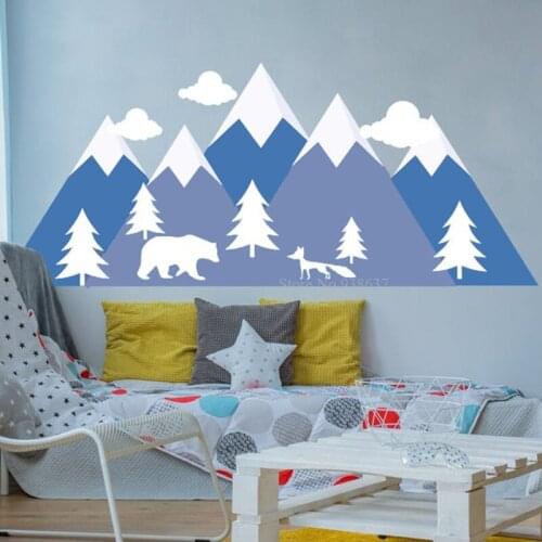 Adventure Nursery Mural Forest Animals Large Mountain Wall Sticker Woodland Baby Room Decor BA491