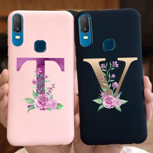 Luxury Alphabet Name Case For Vivo Y11 Flower Printed Phone Cases Soft Silicone Back Cover For Vivo Y11 2019 Y 11 1906 1906_20