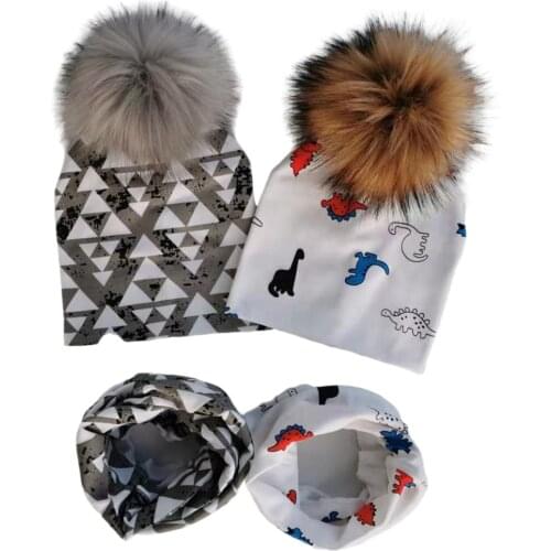 Infant toddler Baby Hat Girl lovely dinosaur Knot Melamed Cap cotton bonnet Collar Scarf set hat for girls childrens Hat