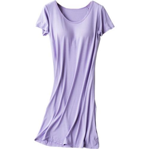 Ladies Nightdress With Chest Pad Without Rims Vest Comfort Mid-long Short Sleeve Nightdress