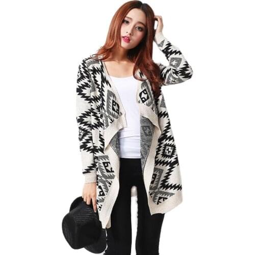 XIKOI Women Sweaters Clothes Casual Womens Cardigans Long Sleeves Casual Fashion Ladies Cardigan Geometric Print Sweater Coat