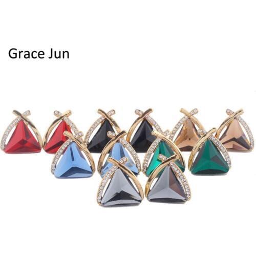 Grace Jun(TM) 6 Color Choose Bridal Big Crystal Rhinestone Triangle Clip on Earrings Without Piercing for Women Charm Ear Clip