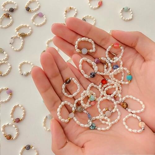 Korea Fashion Handmade Ladies Freshwater Pearl Ring Sweet Romantic Natural Stone Jewelry Engagement Rings for Women Party Gifts