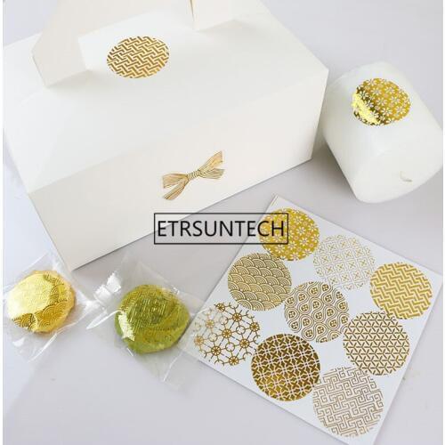 Gold Round Flower Design Seal Sticker Tags For Gift Packing Bag Box Home Wedding Decorative Self Adhesive Sticker
