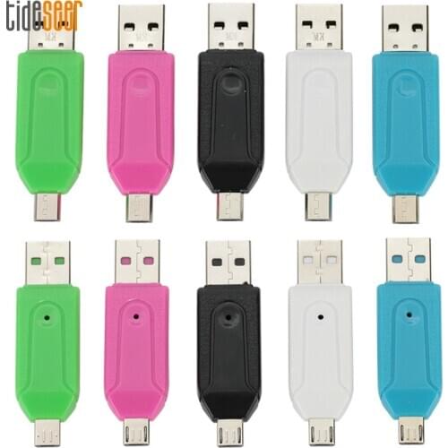 5 Colors 2 in 1 Micro USB Dual Slot OTG Adapter with TF SD Memory Card Reader For Android Smartphone PC Laptop Computer 300pcs