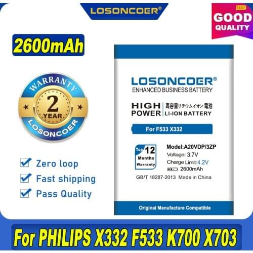 100% Original LOSONCOER 1400mAh A20VDP/3ZP Battery For Philips F533 X332 CTF533 CTX332 Battery