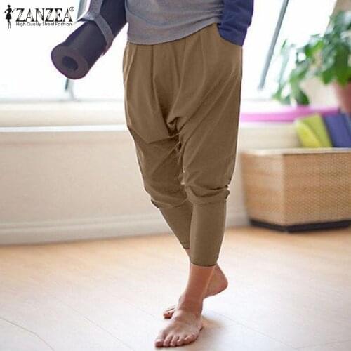 Women Casual Harem Pant ZANZEA Solid Elastic Waist Trousers Fashion 2021 Summer Long Pantalon Vintage Daily Soft Pants Plus Size