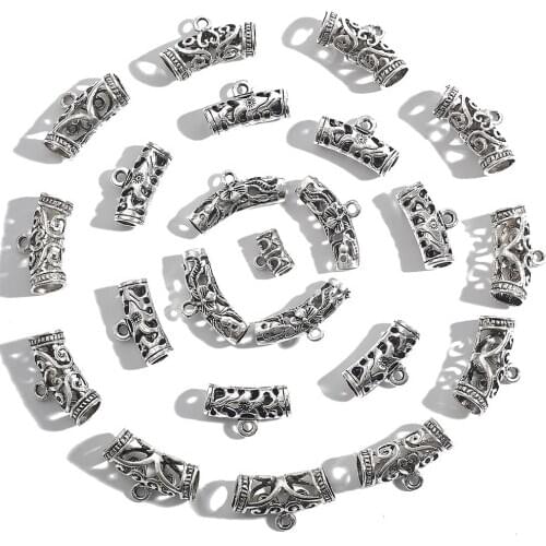 10Pcs/Lot Tube Spacer Beads for Jewelry Making Beards Hair Bead with a hang circle fit DIY Necklace Bracelet Handmade Findings