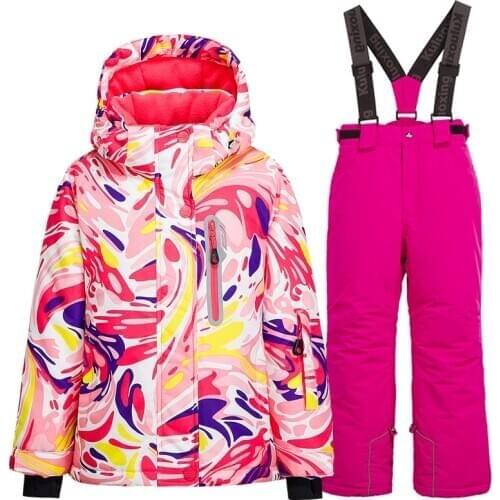Kid Ski Suit Waterproof Windproof Hooded Warm Jacket Snow Pants Suit Girls Boys Winter Outdoor Sports Ski and Snowboard Jacket