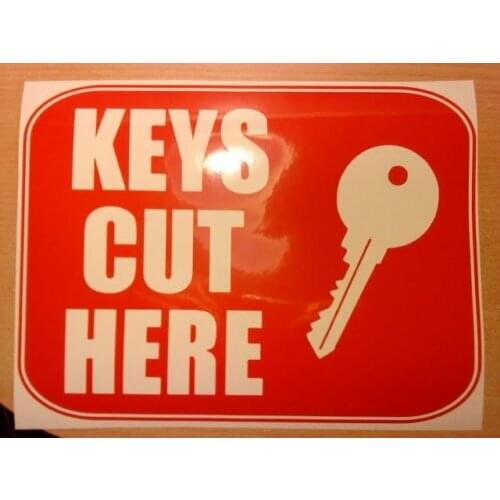 For keys cut here shop window sticker signs door sign cutting repair diy key