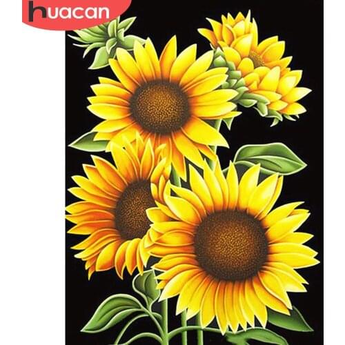 HUACAN 5D Diamond Painting Sun Flower Handcraft Kits Full Square Layout Crystal Wall Stricker Complete Rhinestones Bead Picture