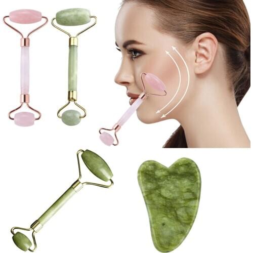 Natural Jade Stone Facial Massage Roller Beauty Tools For Face Eye Neck Massager Guasha Scraper Lift Slimming Microniddle Roller