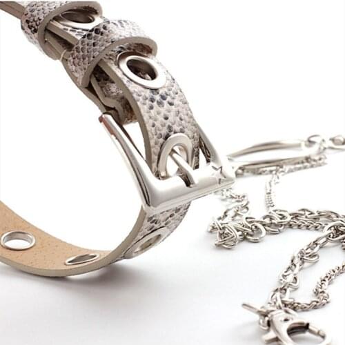 New Punk Ring Double Chain Metal Buckle Belt Leopard Whole Eyelet Waist Belt Pu Leather Wasitband For Women Jeans Decorative