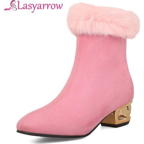 Lasyarrow Brands Shoes Women Leisure Ankle Boots For Women Thick Metal Heels Ankle Boots Female Sapatos Femininas Mujer Botas