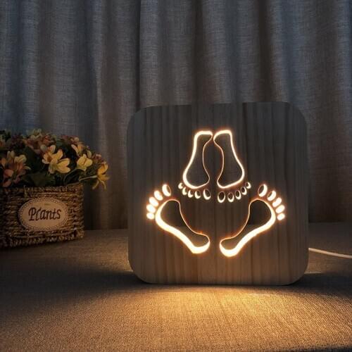 Footprint Modeling Creative Led Wooden Head Lamp Office Home Table Lamp Night Light