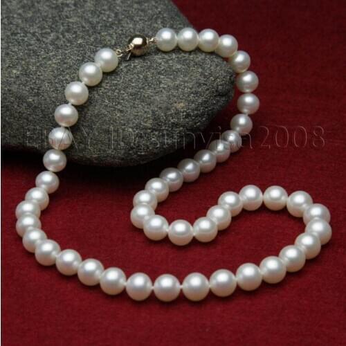Fashion jewelry Free Shipping Real gift AAA lovely 11-12mm white fresh water pearls necklace 17" 14K