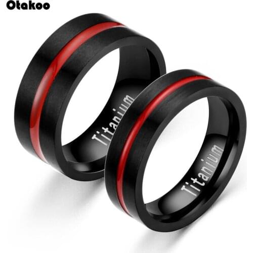 Mens fashion 8MM Black Brushed Titanium Steel Ring red Groove Men Wedding Ring Gifts For Men