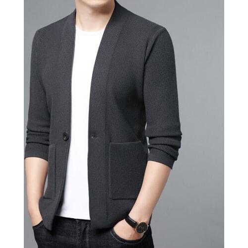 2021 Spring Autumn Elegant Solid Color Cardigans Men Slim Fit Long Sleeve Cardigan Sweater Men Fashion Soft Knitted Coat E164
