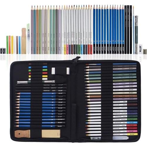 H&B 51-Piece Colored Pencils Set, Drawing Pencils and Sketching Kit, Complete Artist Kit for Drawing