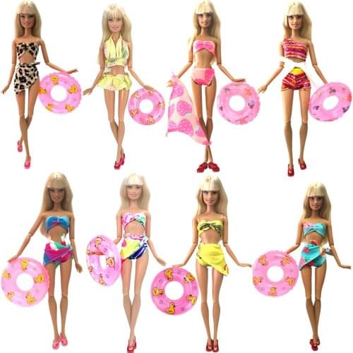 NK One Set Swimwear Beach Bathing Swimsuit Slippers Swimming Buoy Lifebelt Ring For Barbie Doll Accessories Best Girl Gift JJ