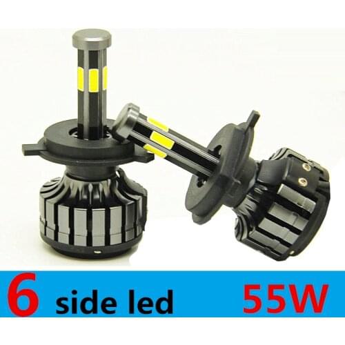 New coming 6 sides 360 ° COB car 12v auto H4 H7 LED headlight h11 9005 9006 hb4 hb3 55w led light 6000k