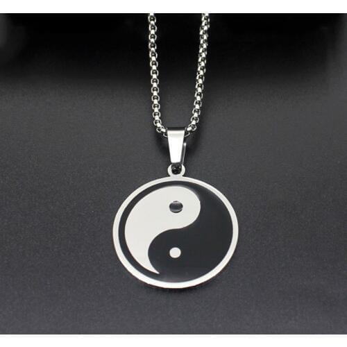 Fashion Vintage Yin Yang Bagua Taichi Black White Stainless Steel Pendant Necklace for Women Men Lucky Amulet Jewelry Gift