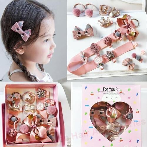 18PCS/Sets Princess Infant Kids Girl Baby Headband Grosgrain Hair Bows Clips Hair Rope Accessories Set