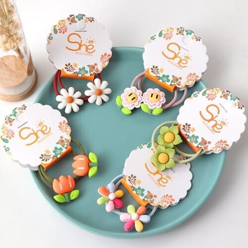 2 Pcs Cute Flowers hair ring sunflower hair bands headwear girl rubber band elastic hair bands Korean children hair Accessories