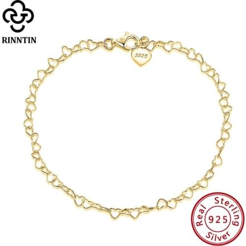 Rinntin 925 Sterling Silver Heart Chain Anklet For Women Girl Fashion Foot Bracelet Summer Sexy Silver Ankle Straps Jewelry SA10