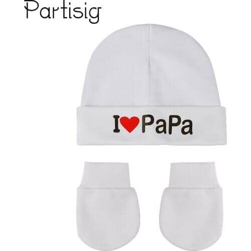 Spring Autumn Unisex Newborn Cotton Hat And Mitten Set Letter Print Infant Baby Cap Glove Photo Props