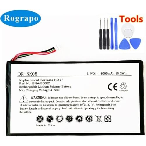 New 4000mAh BNA-B0002 Replacement Battery For Barnes & Noble BNRV400 BNTV400 NOOK HD 7 Tablet BNA B0002 5-wire Plug +tools