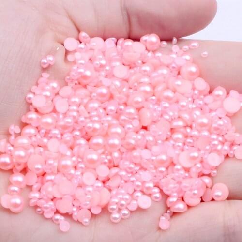 Light Pink Half Round Resin Beads 2mm-12mm And Mixed Sizes 50-1000pcs Glue On Imitation Pearls DIY Crafts Embellishments