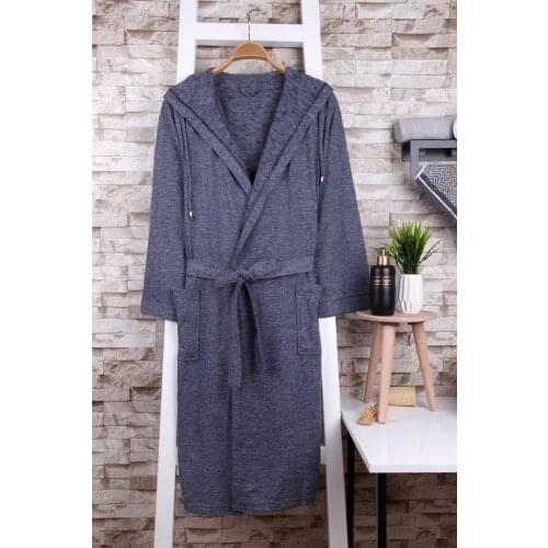 Navy Blue Heather Hooded Dressing Gown