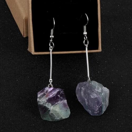 Long Tassel Irregular Fluorite Drop Earrings for Women Gift Natural Stone Crystal Pendant Dangle Earring Bohemia Jewelry