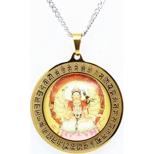 LOOKER Stainless Steel Mirror Kuan Yin Bodhisattva Decoration Buddha Fa Fa Crafts Buddhist Supplies Gold Color Mirror Ornaments