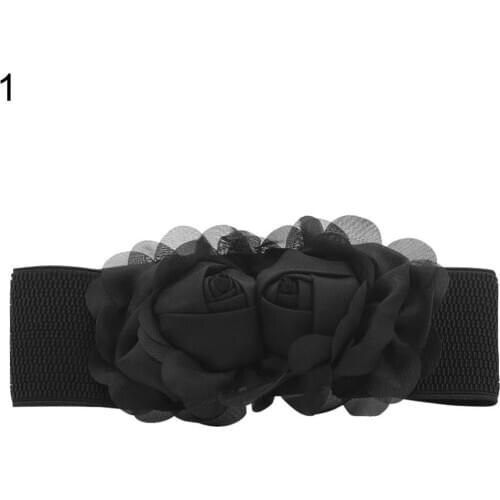Womens Belts Fashion Double Rose Flowers Elastic Stretch Waist Belt Wide Stretch Waistband Female Wedding Dress Accessories