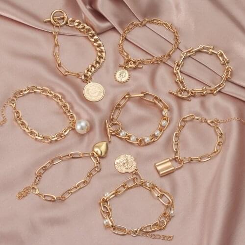 2021 New Trend Bohemian Pearl Beads Bracelet Chains Punk Bracelet for Women Multilayer Bracelets Jewelry Charms Female Bracelet