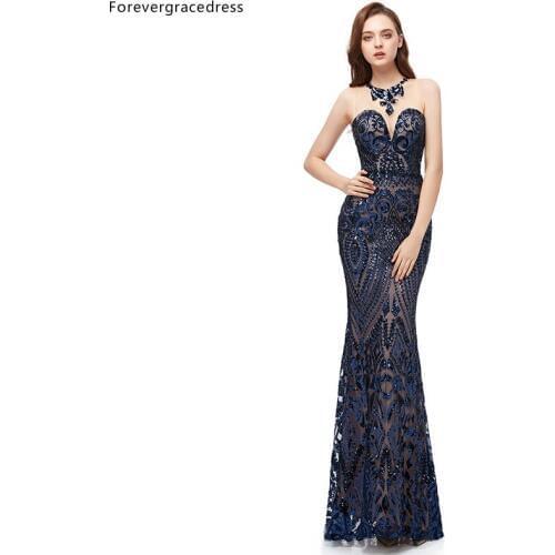 Forevergracedress Navy Blue Sequined Evening Dresses 2019 Formal Women Holiday Wear Celebrity Party Gowns Plus Size Custom Made