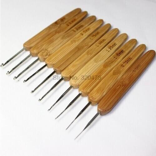 DHL 100set practical 10Pcs/set Sweater knitting Circular Bamboo Handle Crochet Hooks Smooth Weave Craft Needle