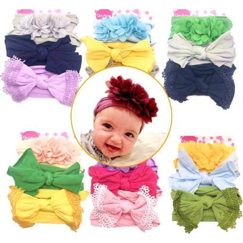 3pcs/Lot New Arrivals Girls Round Knot Nylon Headbands Elastic Wide Nylon Hair Bands Kids Turban Round Hair Accessories
