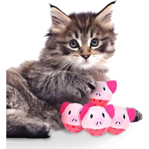 3Pcs Frog Pig Shape Plush Bell Hollow Out Round Ball Cat Kitten Interactive Toy