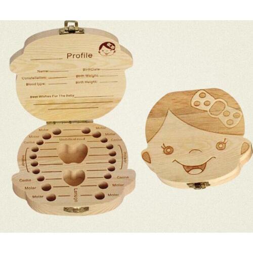 50pcs Spanish English Paint Tooth Box Organizer for Baby Milk Teeth Save Wood Storage Box Gift For Kids Boy & Girl ZA4688