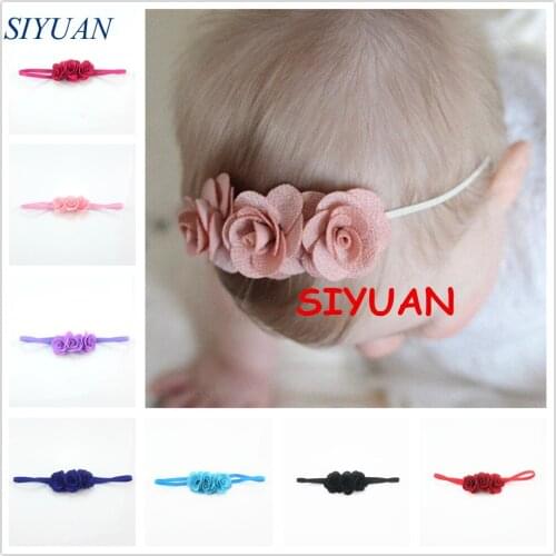 50pcs/lot 14 Color Triple Dainty Burlap Flowers On Skinny Elastic Headband Headwear Hair Accessory to School Girls FD209