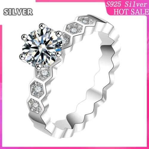925 sterling silver Honeycomb females simulation carat diamond ring delicate women row couples index finger tail finger 18K gold