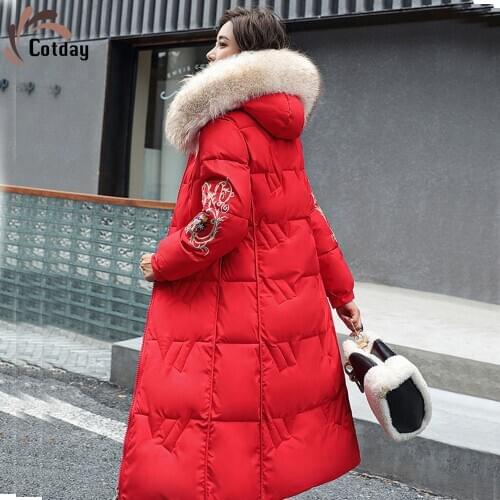 Cotday Embroidery Thick With Hooded Wear On Both Sides Casual Jacket Windproof Women New Winter Warm Long Wear Down Jacket