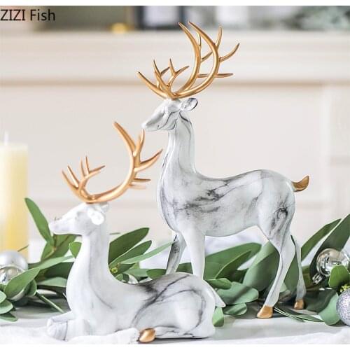 Nordic Creative Resin Marble deer Gold Modern home accessories Simulated animal Decorative ornaments Resin Crafts figurines